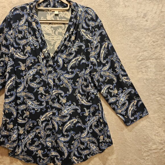 Charter Club Blouse Tunic Womens XXL Blue Paisley slinky flowy V-neck boho - Picture 8 of 13